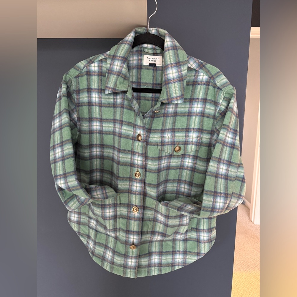 American Eagle Outfitters Blue and Green Plaid Shirt